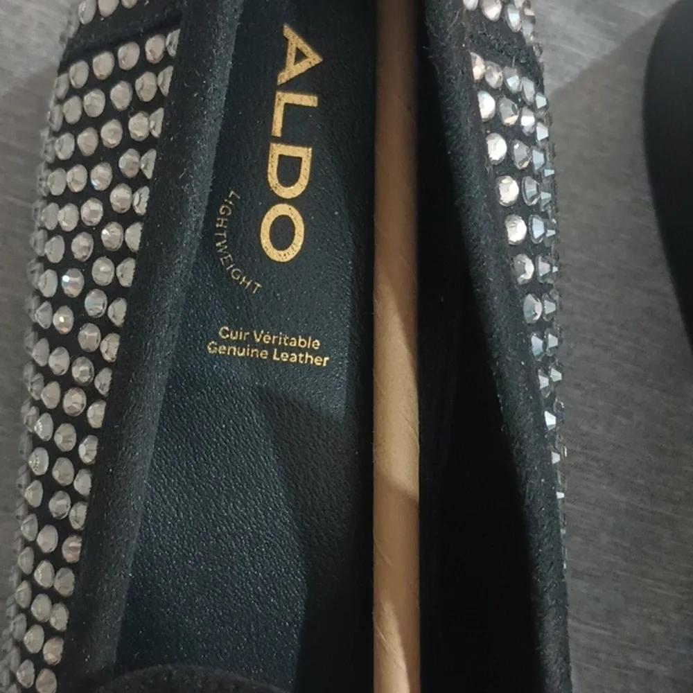 Aldo Black and Silver Studded Loafers - Picture 4 of 6